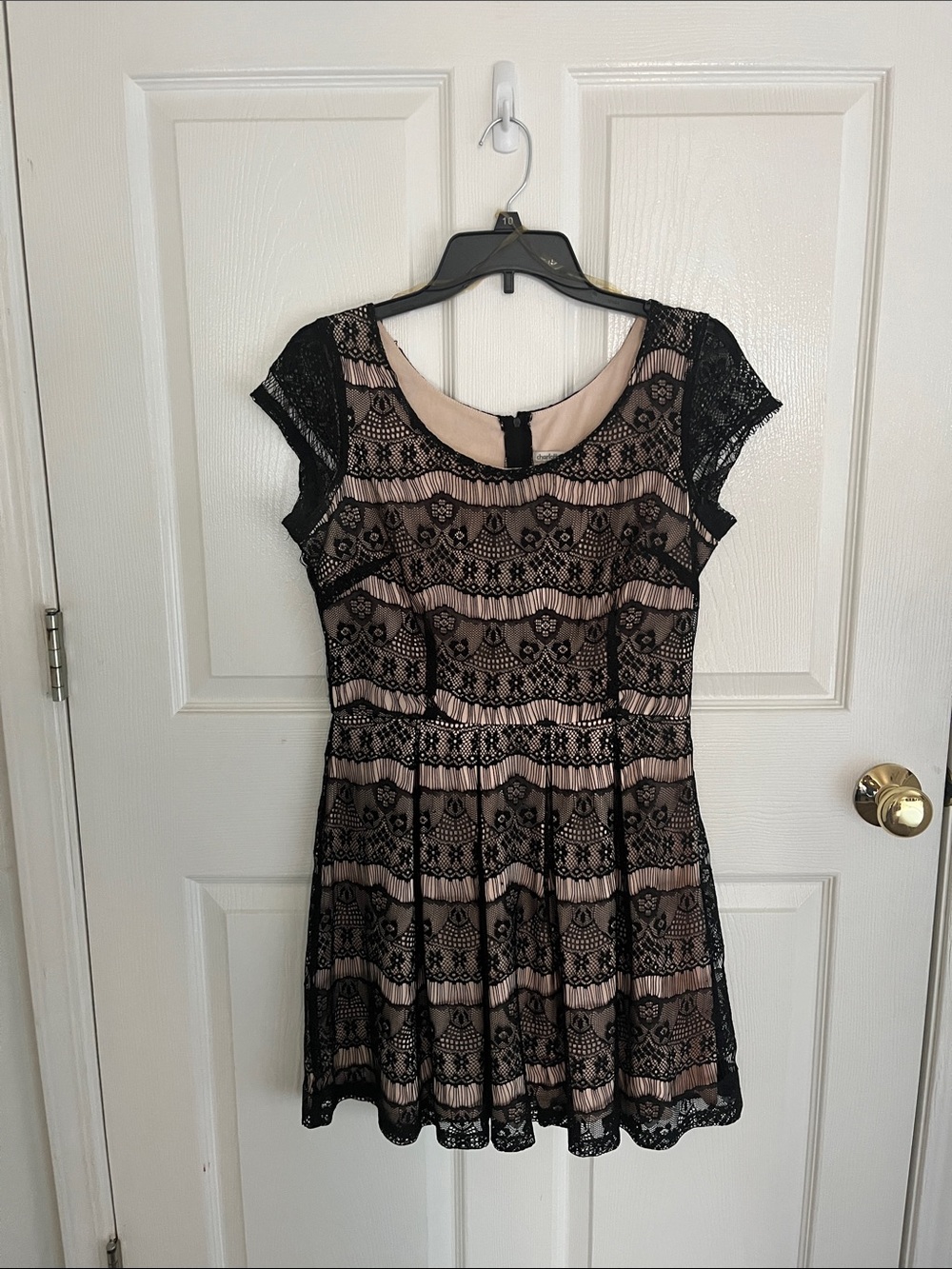 Charlotte Russe Black Lace Mini Dress with Nude Lining